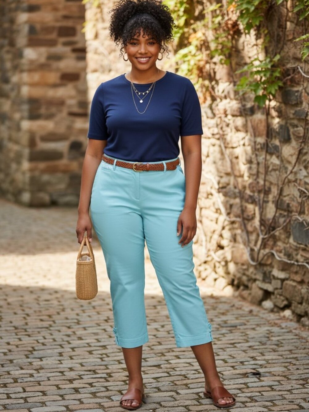 Talbots Capri Pants Womens 10 Aqua Blue Excellent Button Hem Stretch Twill